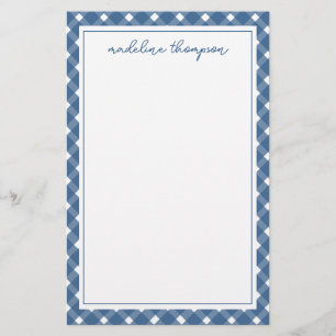 Basic Gingham Light Navy Blue Border Stationery
