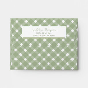 Basic Gingham Sage green Border Address Envelope