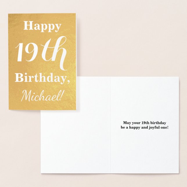 Basic Gold Foil 19th Birthday + Custom Name Foil Card (Display)