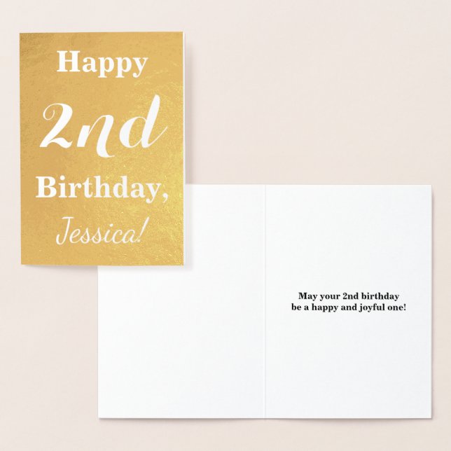 Basic Gold Foil 2nd Birthday + Custom Name Foil Card (Display)