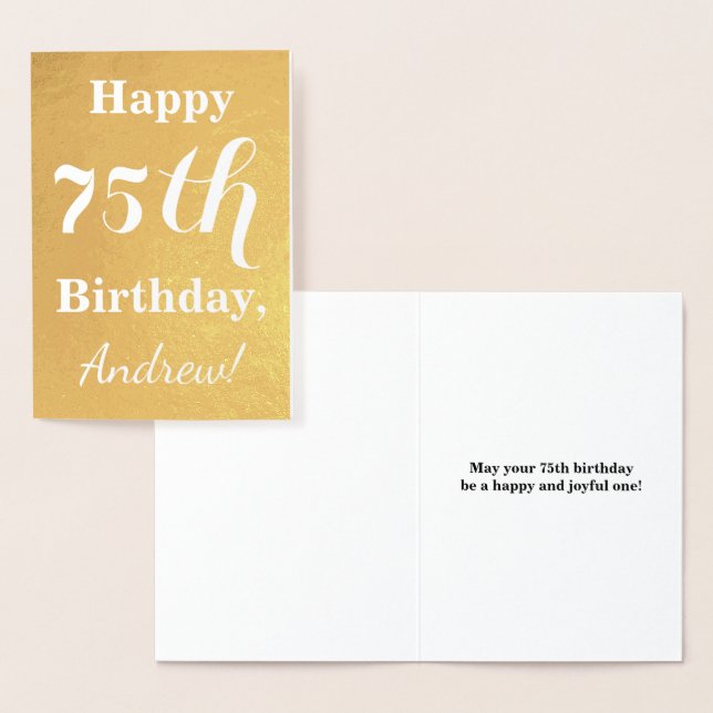 Basic Gold Foil 75th Birthday + Custom Name Foil Card (Display)