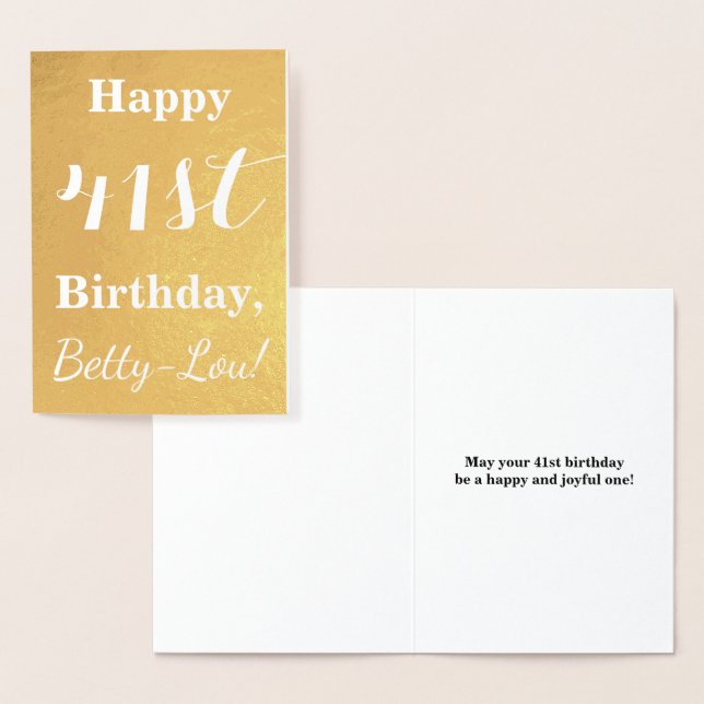 Basic Gold Foil "HAPPY 41st BIRTHDAY"; Custom Name Card (Display)