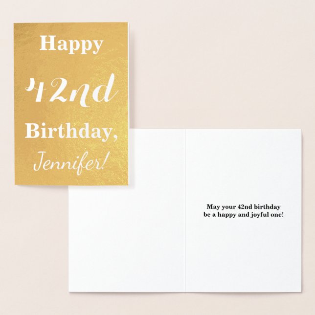 Basic Gold Foil "HAPPY 42nd BIRTHDAY"; Custom Name Foil Card (Display)