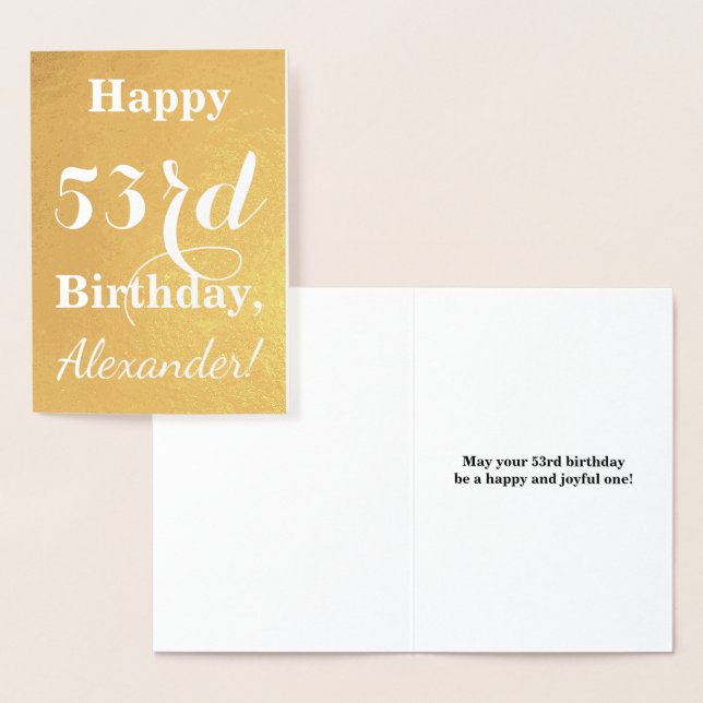Basic Gold Foil "HAPPY 53rd BIRTHDAY"; Custom Name Foil Card (Display)