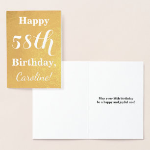 Basic Gold Foil "HAPPY 58th BIRTHDAY"; Custom Name Foil Card
