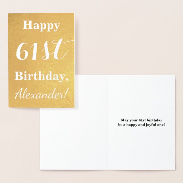 Basic Gold Foil "HAPPY 61st BIRTHDAY"; Custom Name Foil Card (Display)