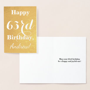 Basic Gold Foil "HAPPY 63rd BIRTHDAY"; Custom Name Foil Card