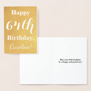 Basic Gold Foil "HAPPY 64th BIRTHDAY"; Custom Name Card