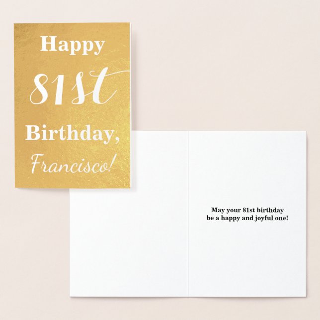 Basic Gold Foil "HAPPY 81st BIRTHDAY"; Custom Name Foil Card (Display)