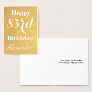 Basic Gold Foil "HAPPY 83rd BIRTHDAY"; Custom Name Foil Card