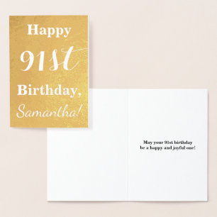 Basic Gold Foil "HAPPY 91st BIRTHDAY"; Custom Name Foil Card