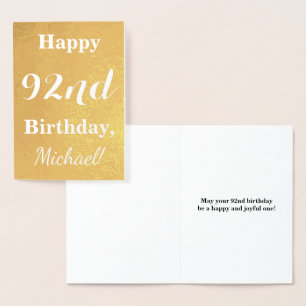 Basic Gold Foil "HAPPY 92nd BIRTHDAY"; Custom Name Foil Card