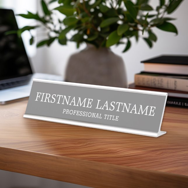 Basic Grey White Traditional Name and Title Desk Name Plate (Custom Nameplate - Add Name and Title for Executive Sign or customize in the design area)