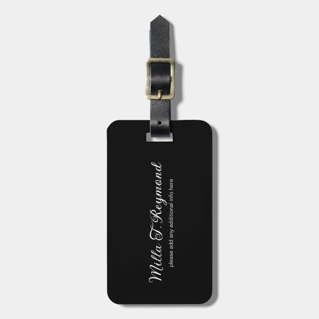 Basic Identification Name Black Luggage Tag (Front Vertical)