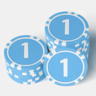 Basic Light Blue White Bold Number Poker Chips