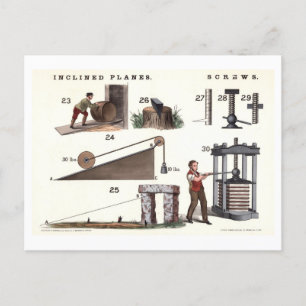 Basic Machines: Ramps and Screws Vintage Physics Postcard