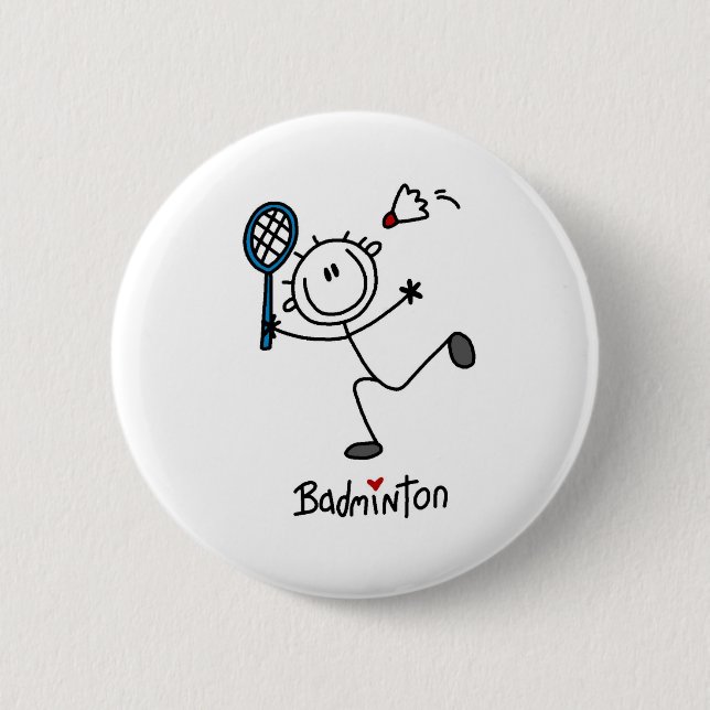 Basic Male Stick Figure Badminton 2 Inch Round Button (Front)
