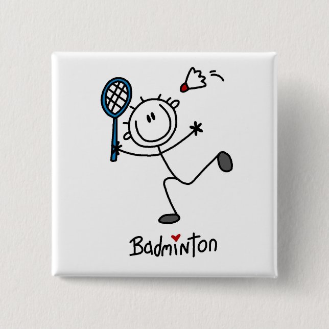 Basic Male Stick Figure Badminton 2 Inch Square Button (Front)