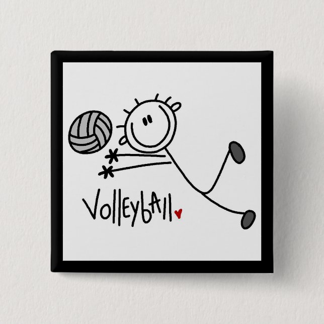 Basic Male Stick Figure Volleyball 2 Inch Square Button (Front)
