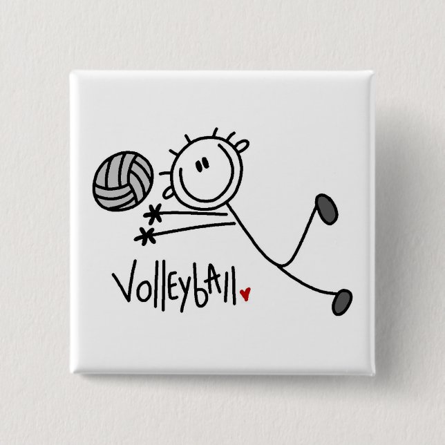 Basic Male Stick Figure Volleyball 2 Inch Square Button (Front)