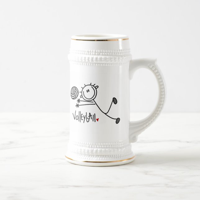 Basic Male Stick Figure Volleyball Beer Stein (Right)