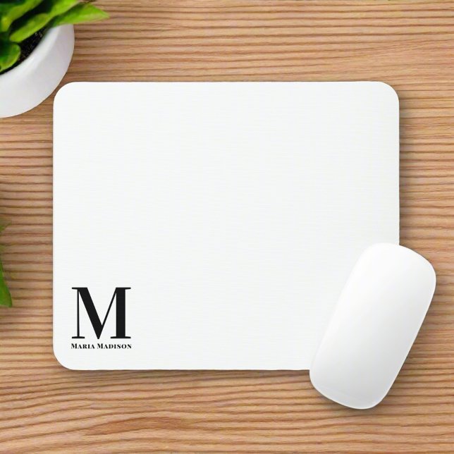 Basic Minimal Black White Monogram Initial Script Mouse Pad (Creator Uploaded)