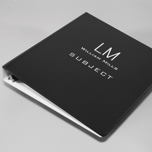 Basic Minimalist Black Binder with Name (black modern monogrammed)