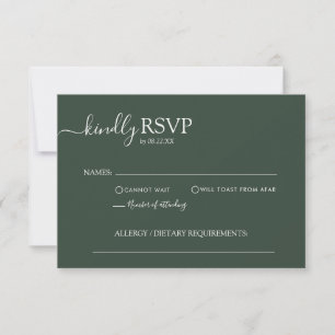 Basic Minimalist Dark Green Elegant Script Wedding RSVP Card