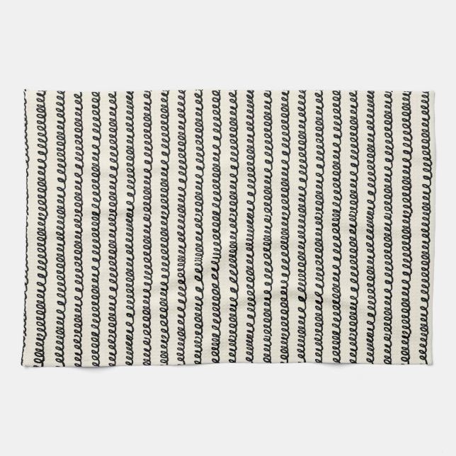 Basic minimalist lines simple curly wavy stroke kitchen towel (Horizontal)