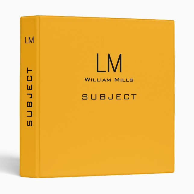 Basic Minimalist Yellow Binder with Name (Front/Spine)