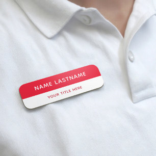 Basic Modern Bright Red White Title Pin Magnetic Name Tag