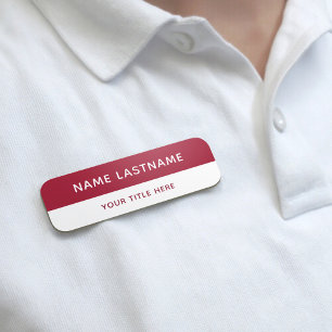 Basic Modern Burgundy Red White Title Pin Magnetic Name Tag