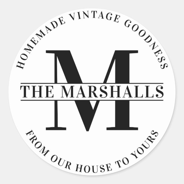 Basic Monogram Family Farm or Business Classic Round Sticker (Front)