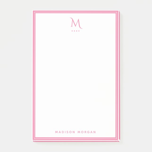 Basic Monogram Girly Pink Border Personalized  Post-it Notes (Front)