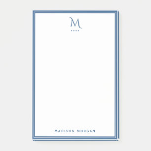 Basic Monogram Navy Blue Border Personalized Post-it Notes