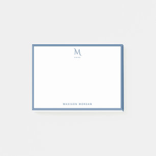 Basic Monogram Navy Blue Border Personalized Post-it Notes