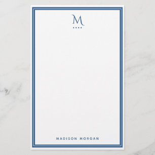 Basic Monogram Navy Blue Border Personalized Stationery