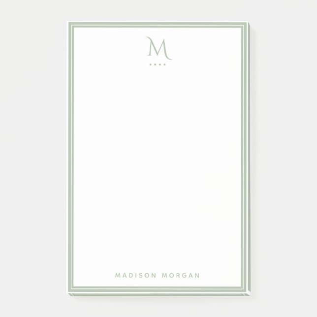 Basic Monogram Sage Green Border Personalized  Post-it Notes (Front)