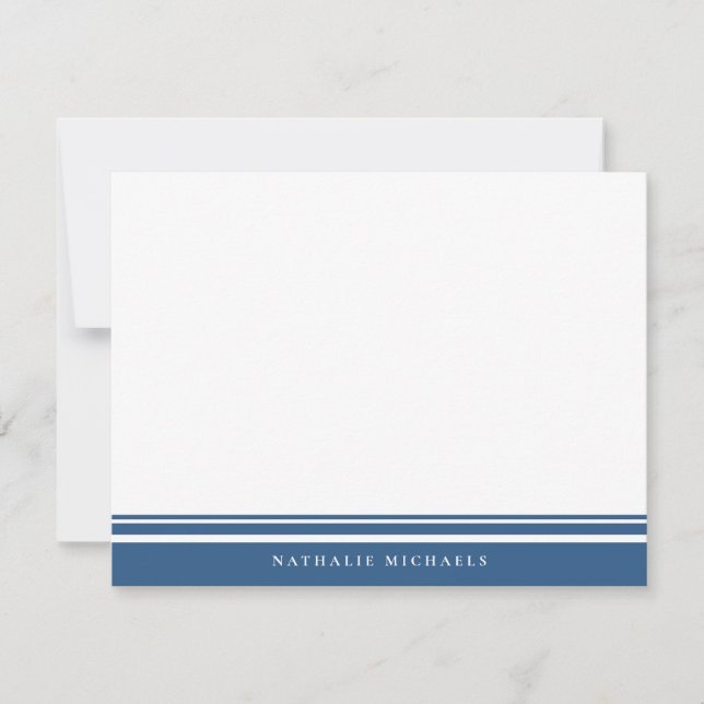 Basic Navy Blue Stripe Personalized Stationery Card (Front)