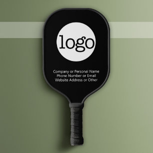 Basic Office Business Logo & Text CAN EDIT black Pickleball Paddle