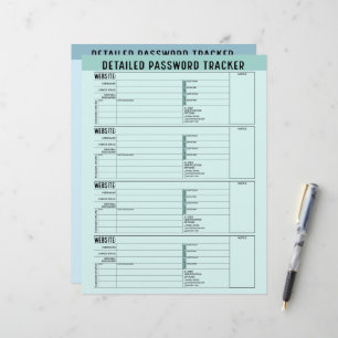 Basic Password Tracker with Username and Notes Letterhead