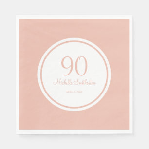 Basic Pink White 90th Birthday Party Napkin