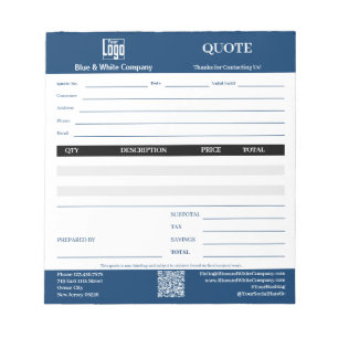 Basic Professional Service Business Blue Quote  Notepad