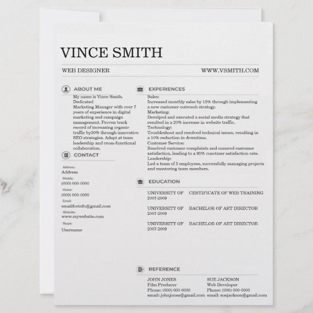 Basic Resume Template Design Easy Customization  Letterhead (Front)