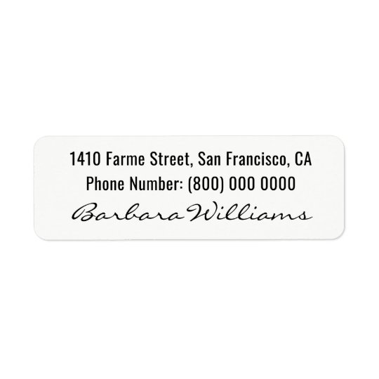 basic, signed with name at the bottom, white return address label