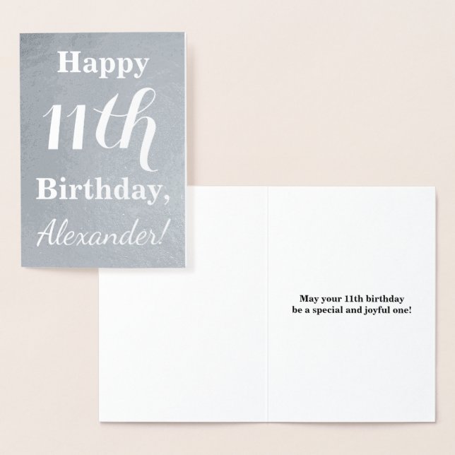 Basic Silver Foil 11th Birthday + Custom Name Card (Display)