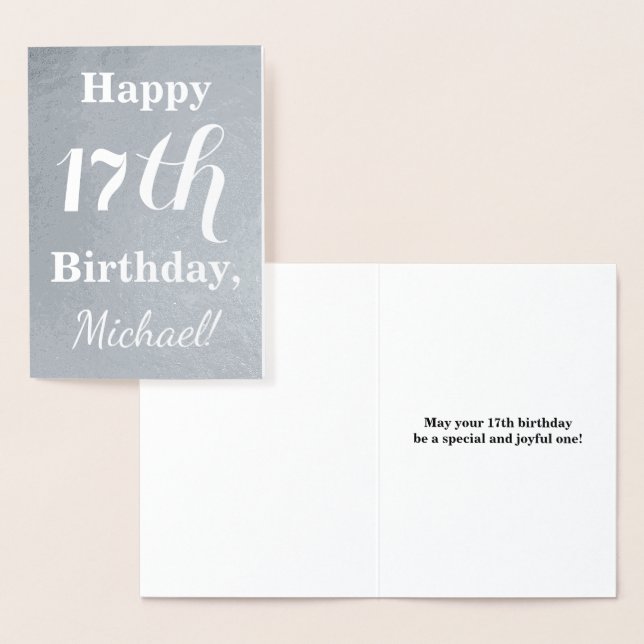Basic Silver Foil 17th Birthday + Custom Name Foil Card (Display)