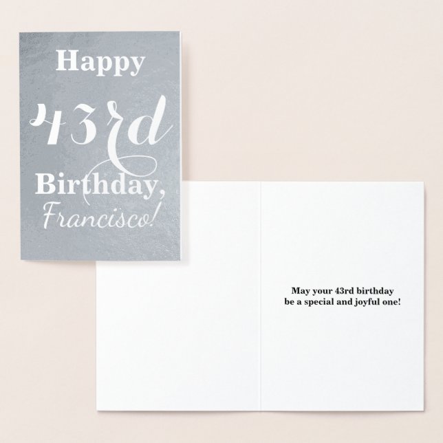 Basic Silver Foil "Happy 43rd Birthday" + Name Card (Display)