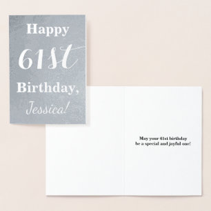 Basic Silver Foil "Happy 61st Birthday" + Name Foil Card