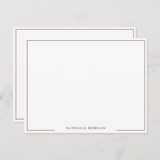 Basic Simple Burgundy Border Stationery  Card (Front/Back)